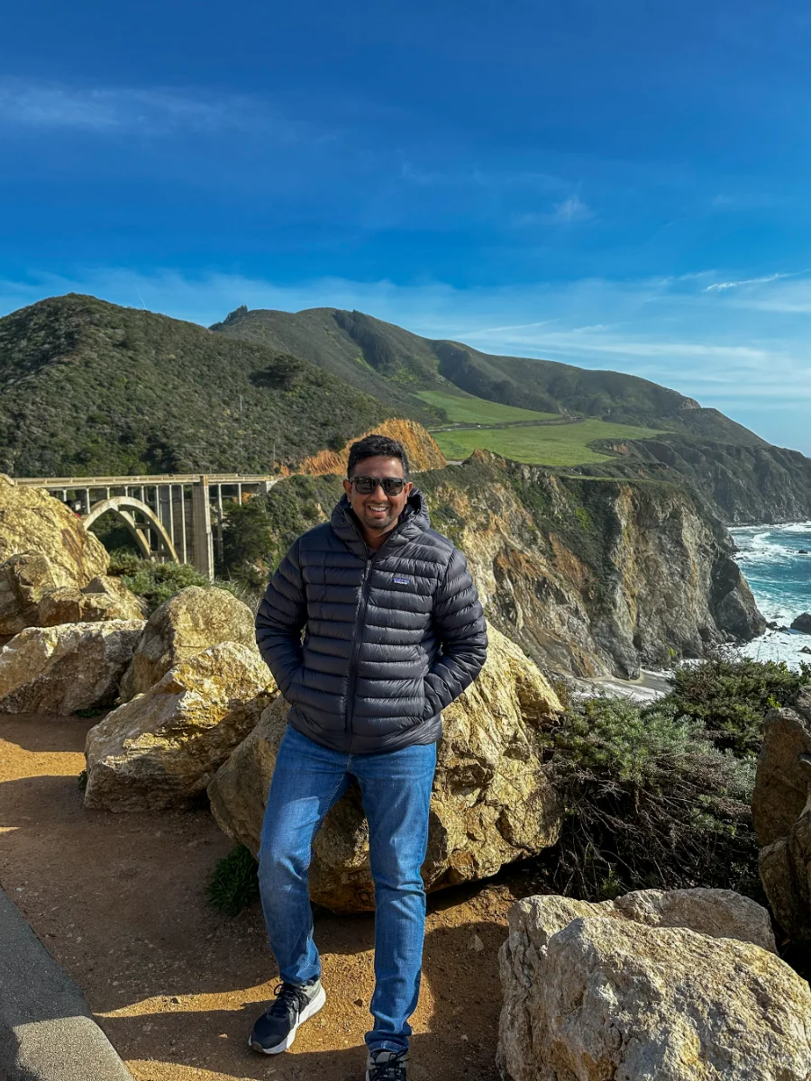 Chalitha on the Big Sur coast at Bixby Bridge